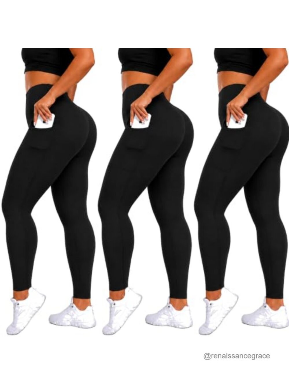 Plus Size High Waisted Leggings with Pockets, 3 Pack